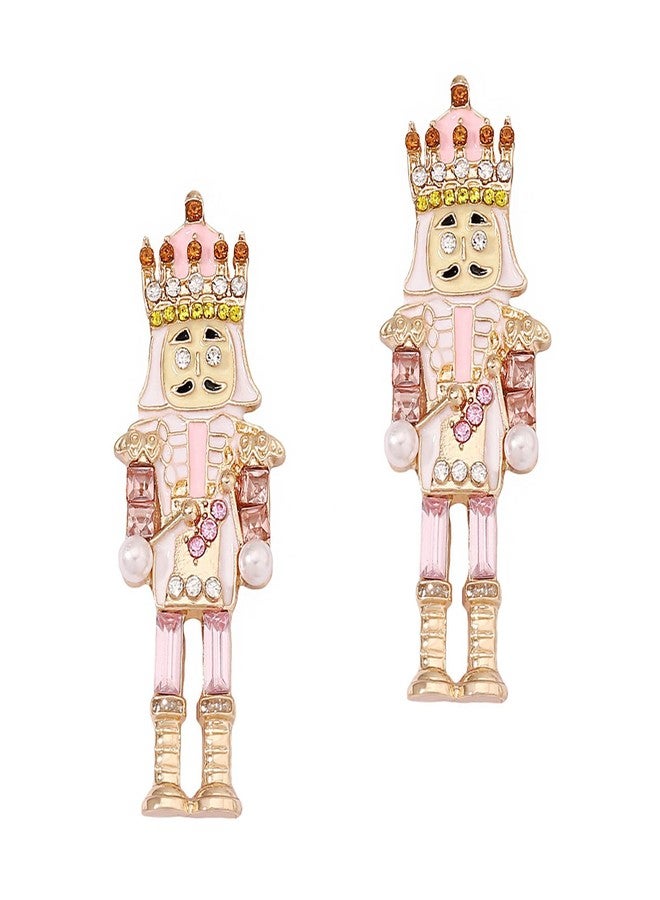 IS4U Christmas Earrings Nutcracker Earrings Cartoon Earrings Creative Beaded Santa Claus Earrings Cute and Fun Nutcracker Novelty Earrings Christmas Party Jewelry for Women (Pink) - Image 4